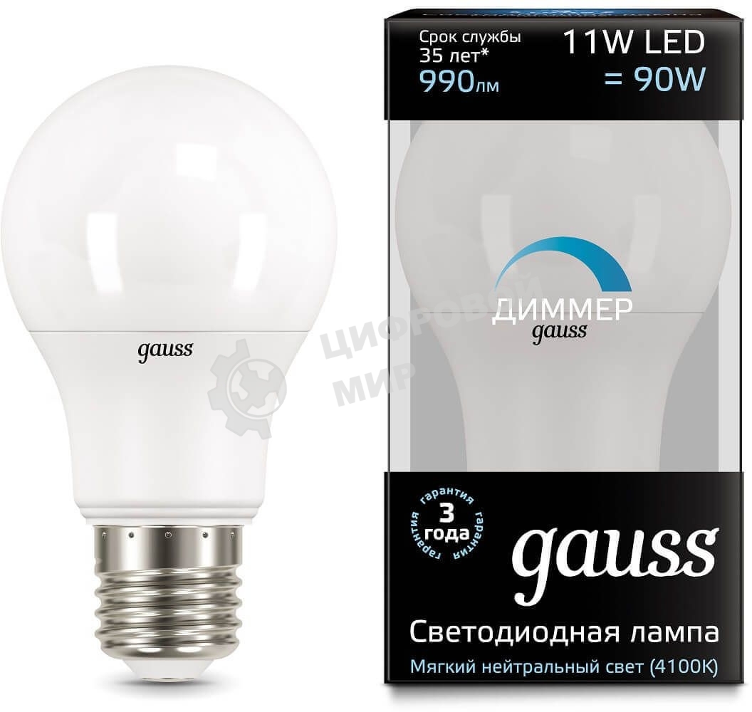Лампа cветодиодная Gauss LED A60-dim E27 11W 990lm 4100К SQ102502211-D