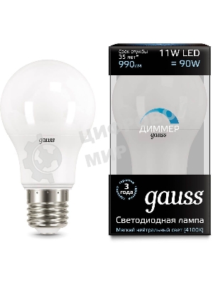 Лампа cветодиодная Gauss LED A60-dim E27 11W 990lm 4100К SQ102502211-D