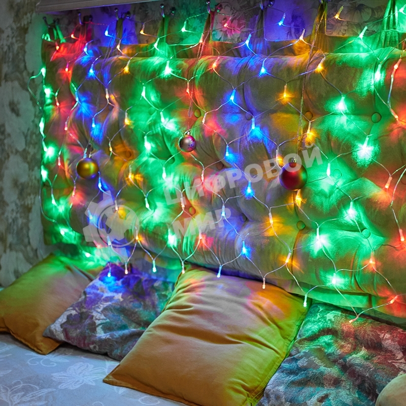 Новогодние светоукрашения Neon-night гирлянда-сеть LED 1х1.5 мМуЛЬТИ с контроллером, 240В
