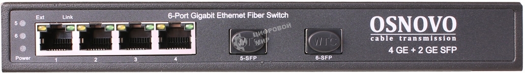 Коммутатор Osnovo Гигабитный коммутатор на 6 портов, 4*10/100/1000Base-T, 2*SFP 1000Base-FX