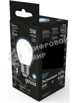 Лампа светодиодная Filament Шар E27 5Вт 4100К OPAL GAUSS 105202205