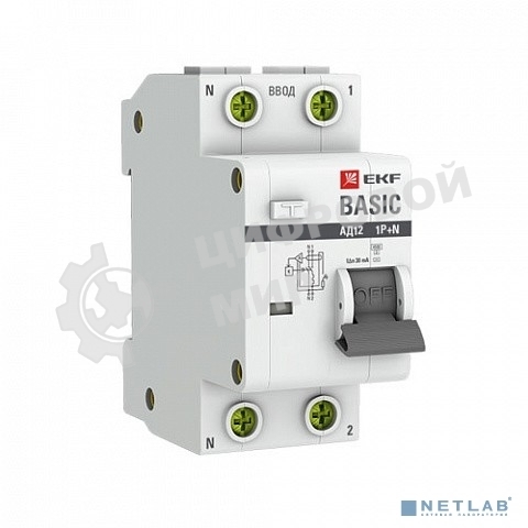Выключатель автоматический дифференциального тока EKF DA12-32-30-bas 1P+N 32А 30мА тип АС х-ка C эл. 4,5кА АД-12 EKF Basic