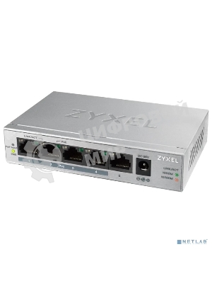 Коммутатор Zyxel GS1005HP Switch PoE +, 5xGE (4xPoE +), desktop, metal, silent, PoE budget 60 W