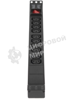 Блок розеток горизонтальный ExeGate ServerPro PDU-19H001 Al-10С13-C14-SW, 1U, Алюминий, 10 IEC 320 C13, С14, выкл. с подсветкой, черный