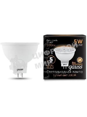 Лампа светодиодная Gauss Black 5Вт цок.: GU5.3 рефлектор 220B 3000K св. свеч. бел. теп. MR16 (упак.: 10 шт) (101505105)