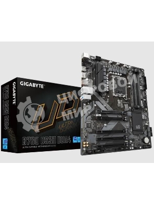 Материнская плата Gigabyte B760 DS3H DDR4, LGA 1700, Intel B760, 4xDDR4, 4xSATA, 2xM.2, 1xPCIe 4.0 x16, 4xPCIe 3.0 x1, 1xHDMI, 1xDP, 1x 1Gb LAN, 1xUSB 3.2 Gen 2, 1xUSB 3.2 Gen 2x2, 4xUSB 2.0, 3x3.5 мм, 7.1, ATX