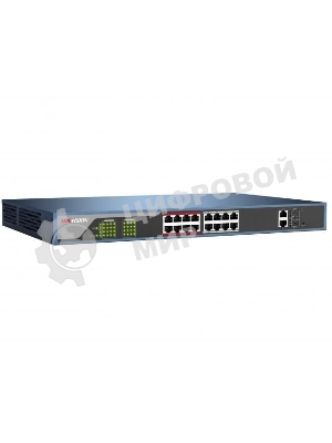 Коммутатор Hikvision DS-3E0318P-E(B), 16×1 Гбит/с PoE + 2×1 Гбит/с, неуправляемый