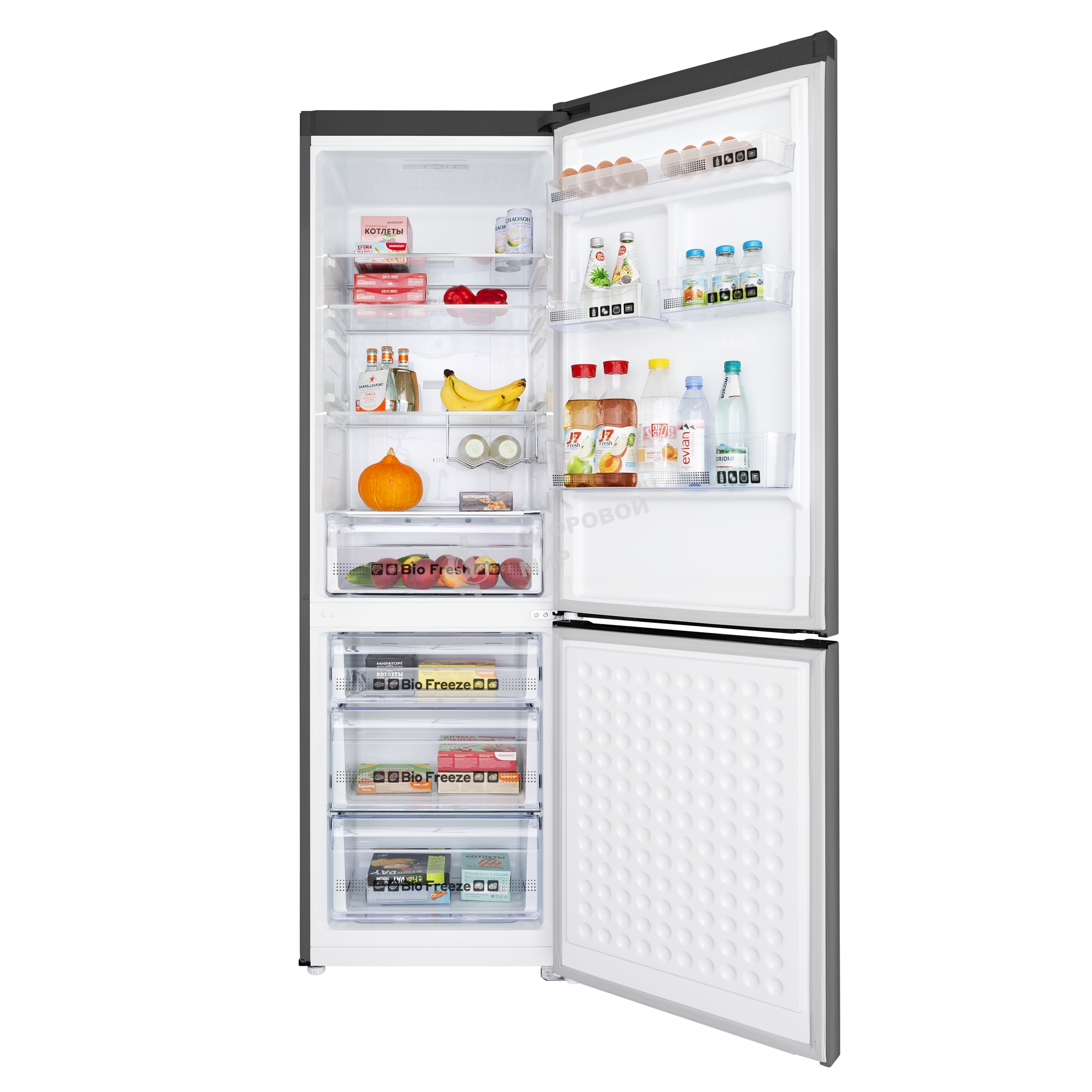 Холодильник Maunfeld MFF195NFIX10 нержавеющая сталь двухкамерный 252/98л морозилка снизу, No Frost