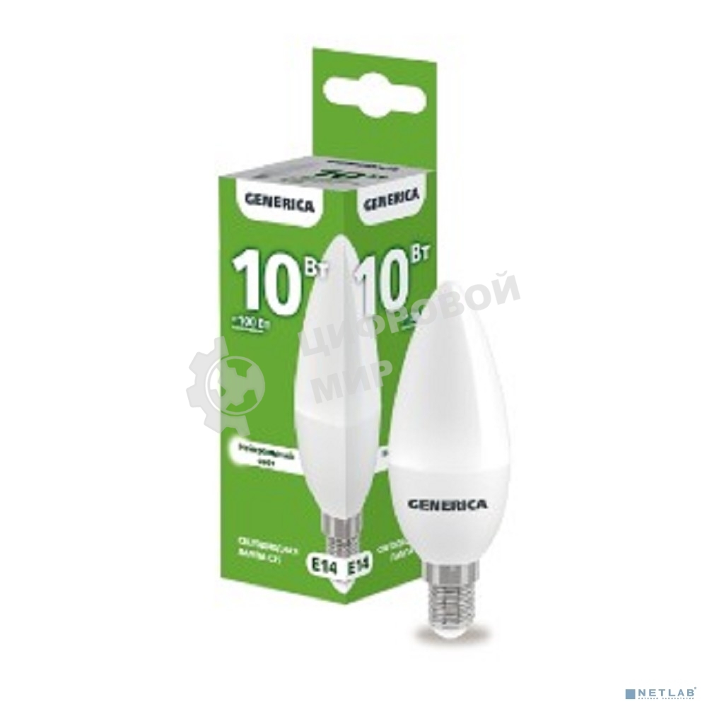 Лампа cветодиодная LED IEK LL-C35-10-230-40-E14-G C35 свеча 10Вт 230В 4000К E14 GENERICA