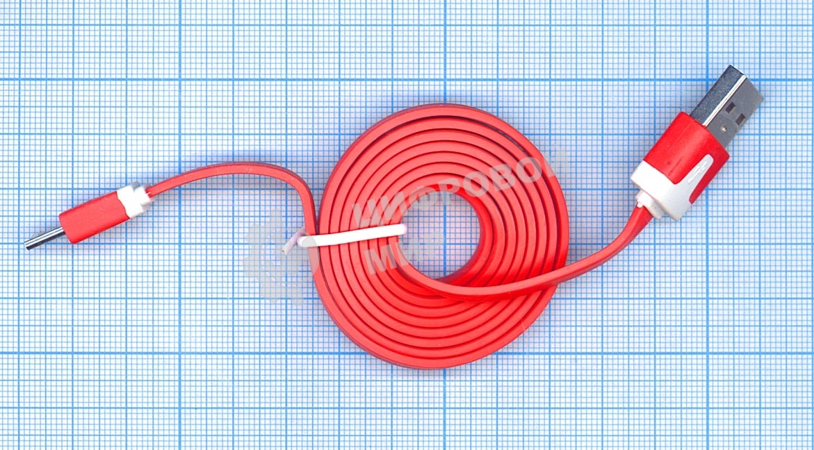 Плоский кабель Color USB-microUSB 1.0m USB-2.0 Red (Красный)