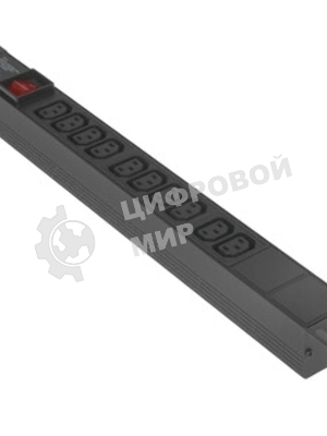 Блок розеток горизонтальный ExeGate ServerPro PDU-19H001 Al-10С13-C14-SW, 1U, Алюминий, 10 IEC 320 C13, С14, выкл. с подсветкой, черный