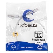 Шнур комм. Cabeus, кат. 6A, экр., S/FTP, RJ45/RJ45, LSZH, AWG26, 0.5м, серый