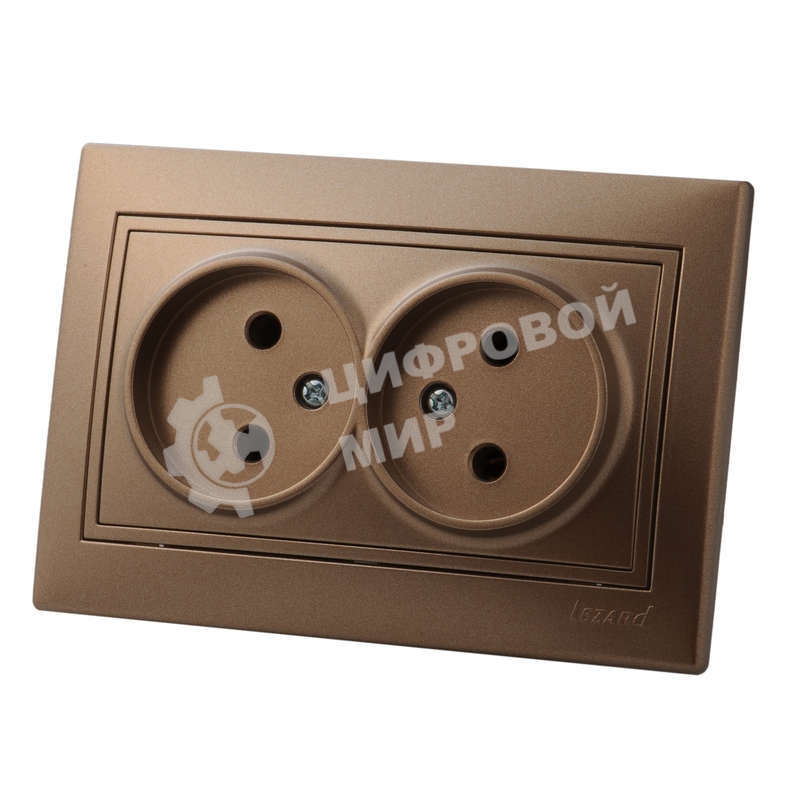 Розетка 2-м СП Мира 16А IP20 без заземл. керам. свет. корич. перламутр LEZARD 701-3131-128