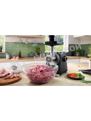 Мясорубка электрическая Bosch MFWS640B черный, 2100 Вт, 3.5 кг/мин, реверс, насадки - 9
