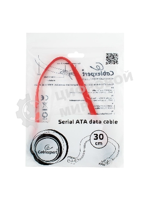 Кабель интерфейсный SATA Cablexpert CC-SATAM-DATA90-0.3M, 30 см, угловой разъем, 7pin/7pin, защелка, пакет