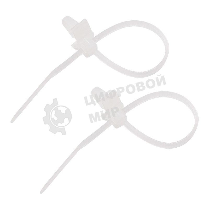 Хомут-стяжкa нейлоновая с крепежным пистоном Rexant 190x4,8 мм, ø3,2 мм, белая, упаковка 100 шт.