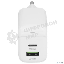 Сетевое зарядное устройство BOROFONE BAS45A/Сетевое ЗУ/PD + QC 3.0/2 USB: Type-C + Type-A/Выход: 30W + 18W/White
