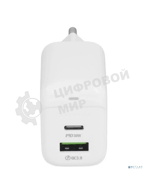 Сетевое зарядное устройство BOROFONE BAS45A/Сетевое ЗУ/PD + QC 3.0/2 USB: Type-C + Type-A/Выход: 30W + 18W/White