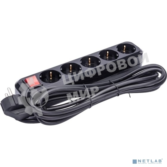 Сетевой фильтр 5bites SP5B-330 5S, 3*1.5 мм2, 16A, ABS, 3M, черный