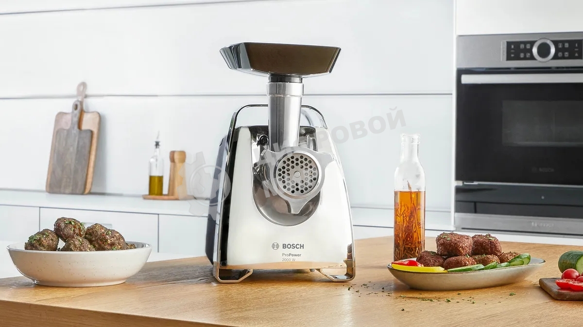 Мясорубка электрическая Bosch MFW67440 черный, 2000 Вт, 3.5 кг/мин, реверс, защита от перегрузки, насадки - 7