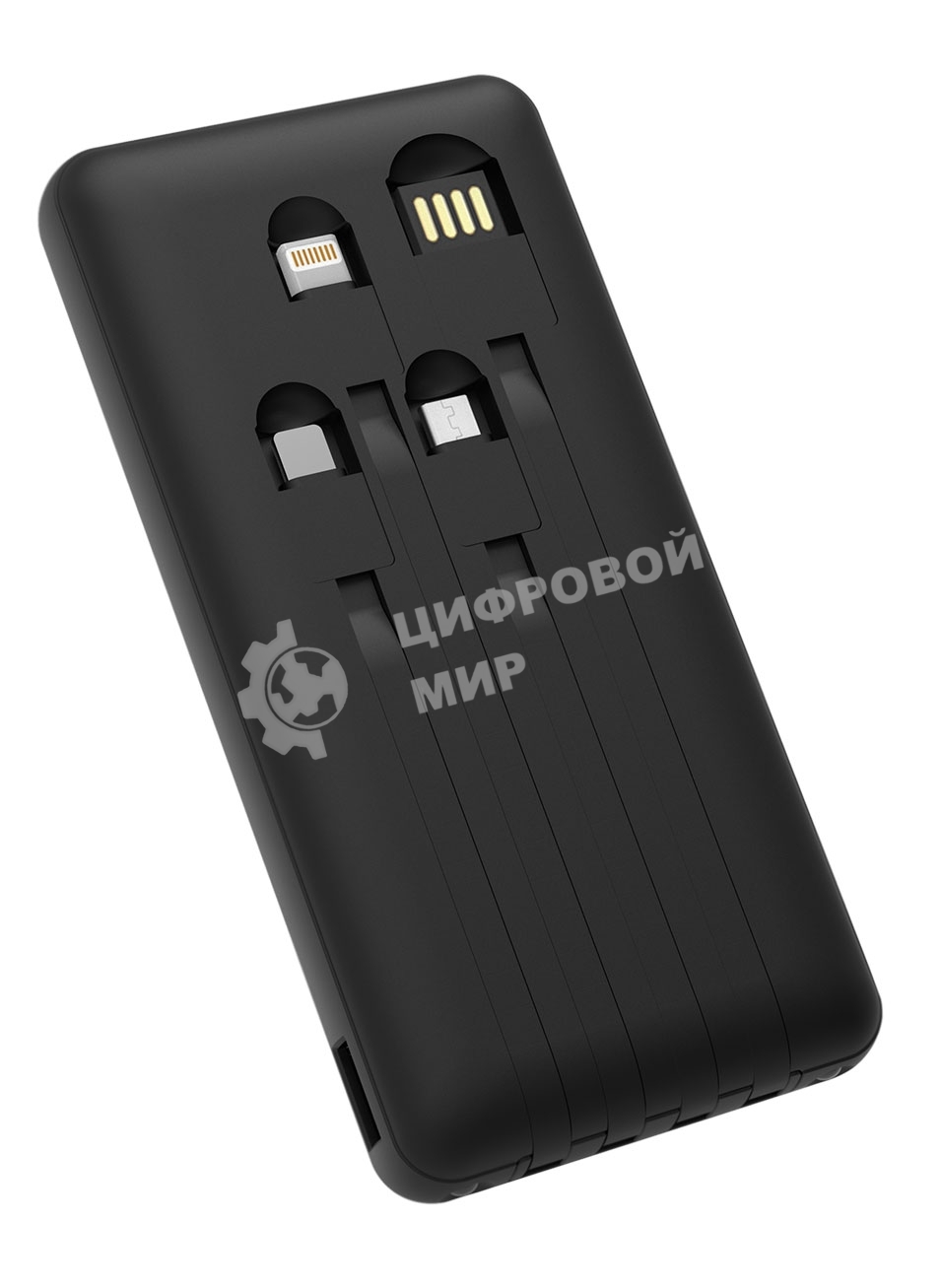 Портативный аккумулятор Gembird GPB-10C, 10000мА·ч, 2A, 4 встроенных кабеля, черный