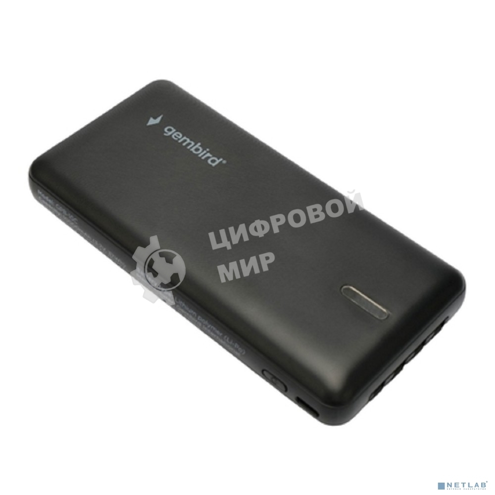 Портативный аккумулятор Gembird GPB-10C, 10000мА·ч, 2A, 4 встроенных кабеля, черный