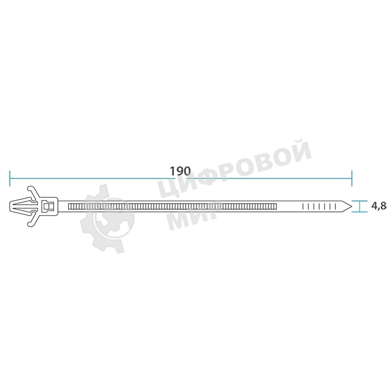 Хомут-стяжкa нейлоновая с крепежным пистоном Rexant 190x4,8 мм, ø3,2 мм, белая, упаковка 100 шт.