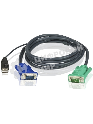 Кабель KVM ATEN 2L-5201U USB(тип А Male)+HDB15(Male) <-> SPHD15(Male) 1,2м., черный.