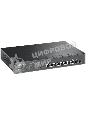 Коммутатор TP-Link JetStream 10-Port Gigabit Smart Switch with 8-Port PoE+, 8× Gigabit PoE+ Ports, 2× Gigabit SFP Slots, 802.3at/af, 150 W PoE Power, 1U 13-inch Rack-mountable Steel CaseIntegration with Omada SDN Controller, 802.1Q VLAN, STP/RSTP/MSTP, IGMP Snoopi