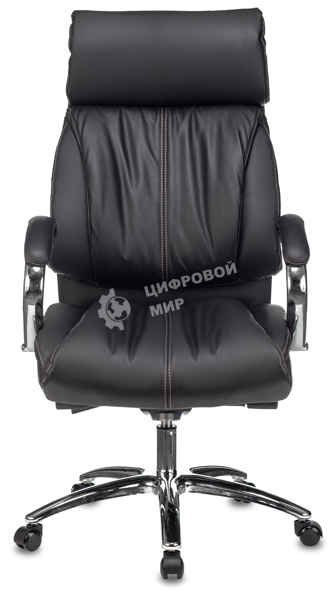 Кресло руководителя Бюрократ T-9904NSL черный, кожа, с подголов. крестовина металл хром