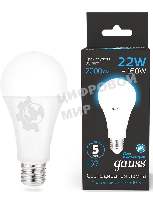 Лампа cветодиодная A70 22W 1640lm 6500K E27 LED