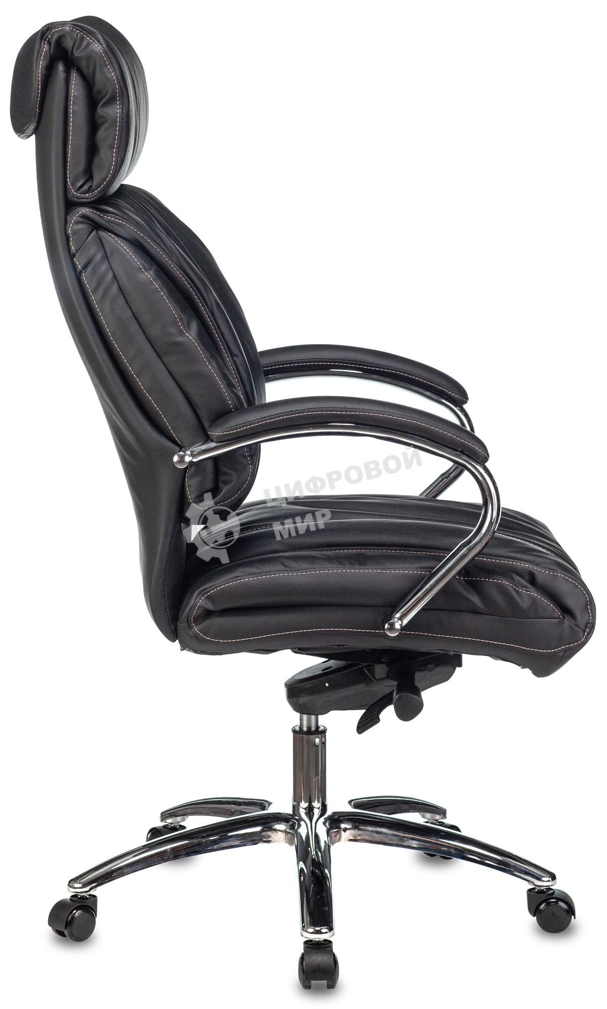 Кресло руководителя Бюрократ T-9904NSL черный, кожа, с подголов. крестовина металл хром