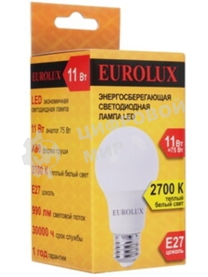 Лампа светодиодная EUROLUX LL-E-A60-11W-230-2,7K-E27