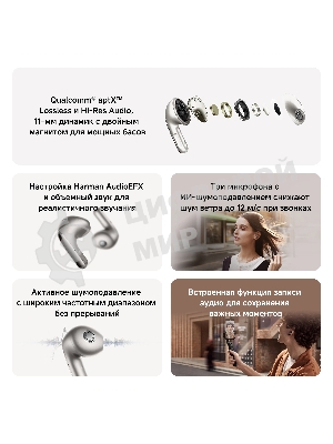 Наушники TWS Xiaomi Buds 5 белый, вкладыши, Bluetooth, активное шумоподавление, до 6 ч