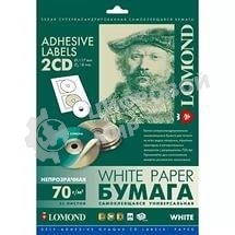 Самоклеящаяся бумага Lomond универсальная для этикеток, A4, 2 шт для CD/DVD (D117/D18мм), 70 г/м2, 25 листов