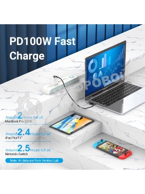 Кабель Vention USB 2.0 CM/CM угловой - 1м. Серый 5А PD100W