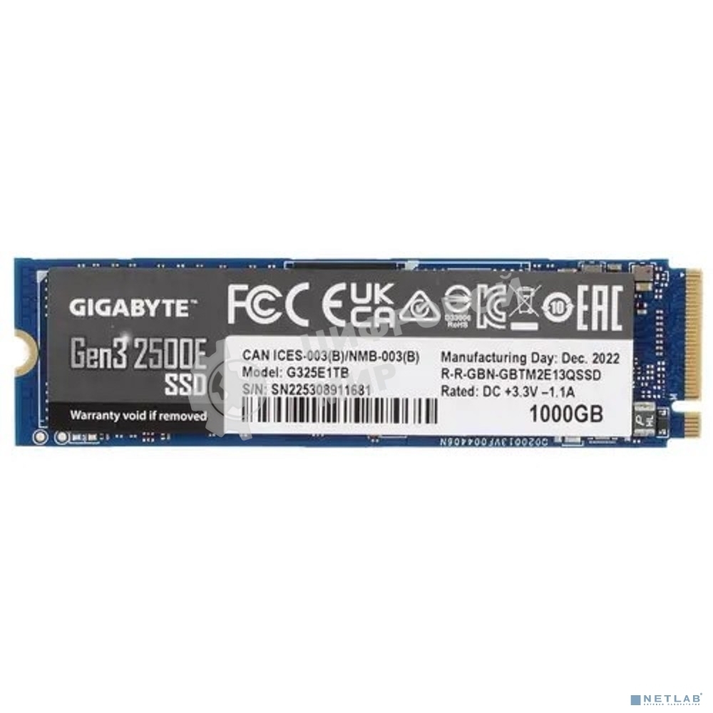 Накопитель SSD GIGABYTE 1Tb AORUS Gen3 2500E, M.2 2280, PCIe 3.0 x4, NVMe, R/W 2400/1800