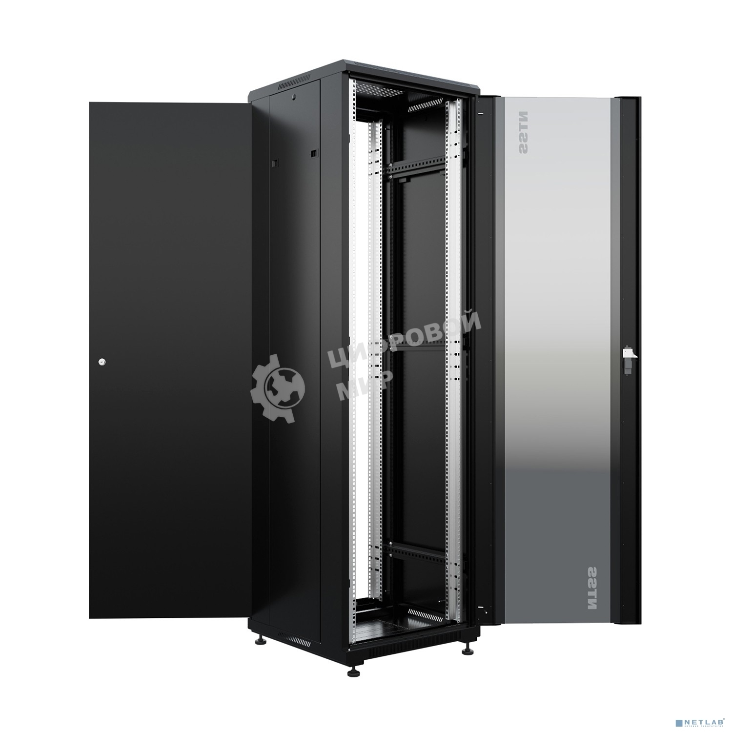 Шкаф коммутационный NTSS Премиум (NTSS-R42U6060GS-BL) напольный 42U 600x600мм пер.дв.стекл металл 900кг черный 510мм 86кг 1987мм IP20 сталь