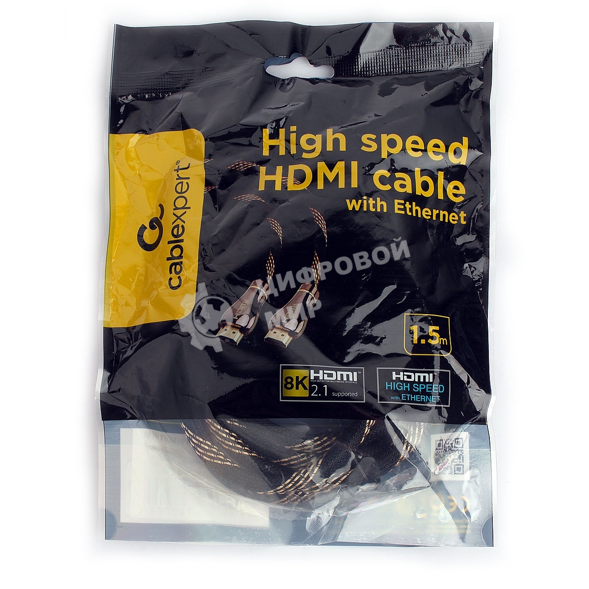 Кабель Cablexpert HDMI CCP-HDMI8К-1.5M, 19M/19M, v2.1, 8К, медь, позол.разъемы, экран, оплетка, 1.5м, черный, пакет