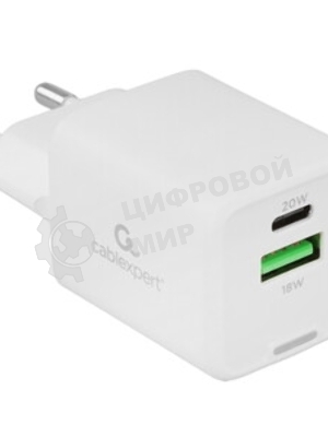 Зарядное устройство Cablexpert MP3A-PC-61, 20Вт GaN, 3А, QC4.0/PD, 1xUSB, 1xType-C, белый, пакет