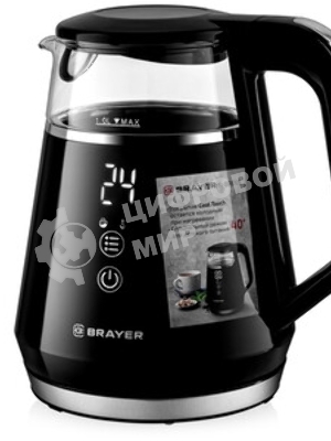 Электрочайник BRAYER BR6105 черный, 1.0 л, 1100 Вт, скрытый нагревательный элемент, поддержание температуры
