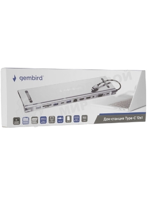 USB-концентратор Gembird UHB-D6, USB Type-C, USB 2.0/RJ45/USB Type-C PD87W/Jack 3.5 / SD/TF/2xHDMI/VGA, USB Type-C