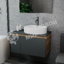 Комплект для ванной, 3 предмета (Тумба подвесная Bau Blackwood 80 графит + Раковина BAU 51х41, с отв. под см-ль, Смеситель Dream Black, черный)