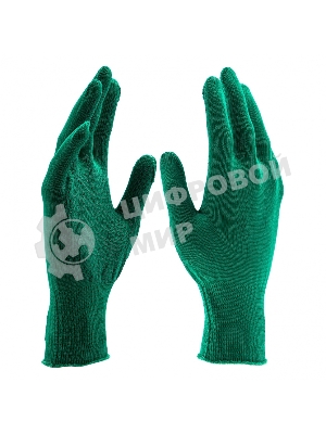 Перчатки из синтетической нити, ПВХ точка, 13 класс, изумрудный, L Россия