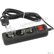 Удлинитель электрический ЭРА UX-3es-3m-B с заземлением с выключателем 3 розетки 3 м ПВС 3x0,75 мм2 10А черный