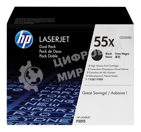 Картридж лазерный набор из 2 шт HP LaserJet CE255XD черный для LJ P3015(2 х 12500 стр)