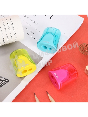 Точилка для карандашей ручная Deli ER01100 U-touch, 2 отверстия, пластик, ассорти, дисплей