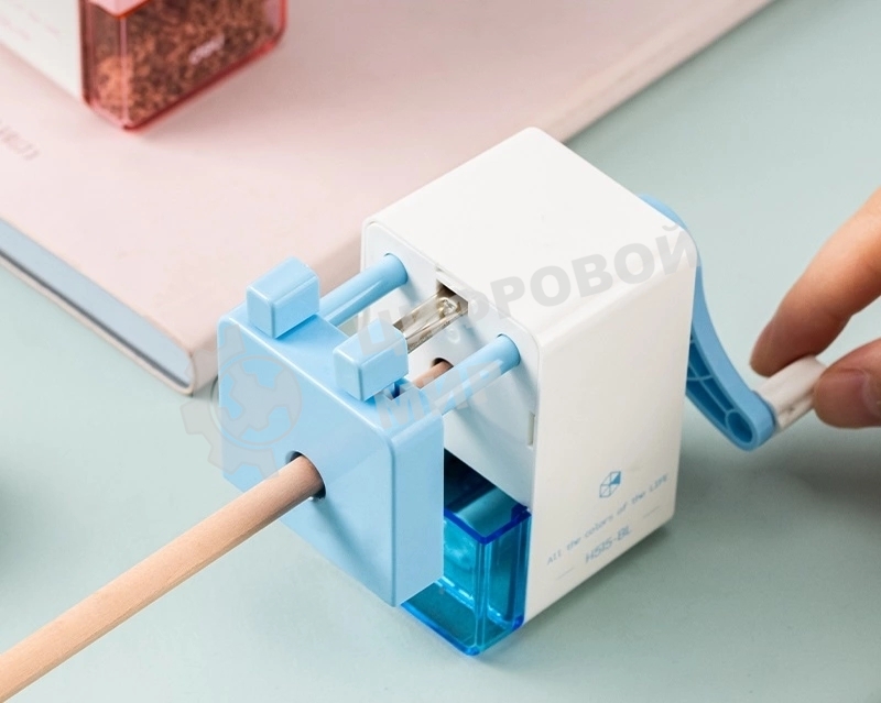 Точилка для карандашей механическая Deli EH515-BL, 1 отверстие, пластик, голубой/белый, пластиковый бокс