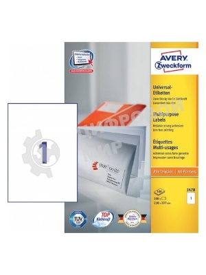 Этикетки самоклеящиеся Avery Zweckform 3424 A4, 105x48 мм, 12 шт, универсальная, 70 г/м2, 100 л, покрытие матовое, белый