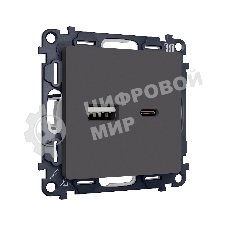 Комплект механизма розетки ALFA Графит мягкое касание 2USB A+C 20W (быстрая зарядка) QUANT (AP9110, VM177) MA911010